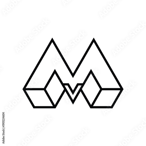 Geometric M, MV,VM Monogram Logo With Mountains style