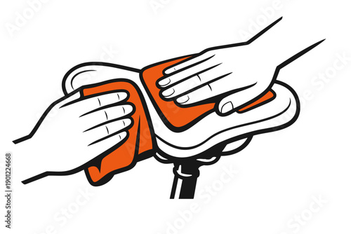 Cleaning bicycle saddle with cloths illustration