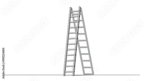 Simple black and white line art drawing of a classic ladder leaning against an unseen wall, casting a subtle shadow on a plain ground.