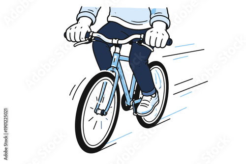 Illustration of a person riding a blue bicycle