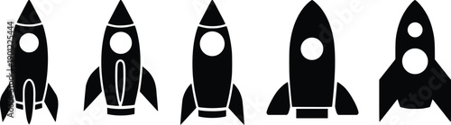 Rocket Icon Set Vector Illustration for Startup, Launch, Space Technology and Business Growth Concept