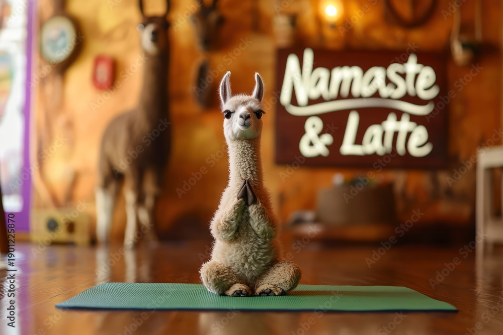Fototapeta premium Chibi llama yoga fitness cartoon