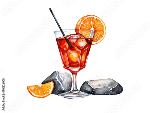 Fresh drink garnished with orange slices and ice, perfect for a warm day