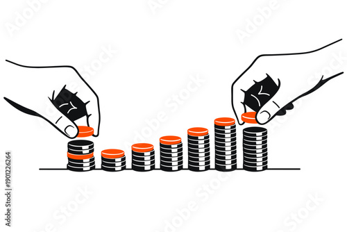 Hands stacking coins in increasing order representing financial growth