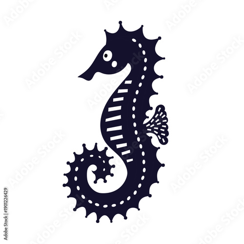 Cute seahorse. Silhouette. Illustration on a transparent background.