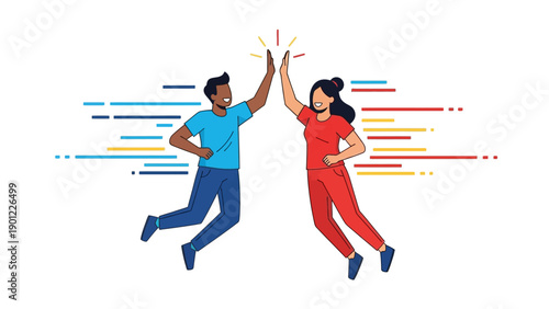 Happy Diverse Team High Five. Successful Collaboration and Achievement. Business Partnership and Victory Concept Illustration.