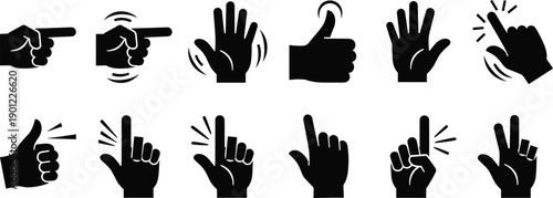 Set of hand gesture in black and white pointing