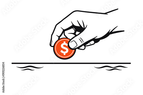 Hand holding coin over water symbolizing financial investment concept