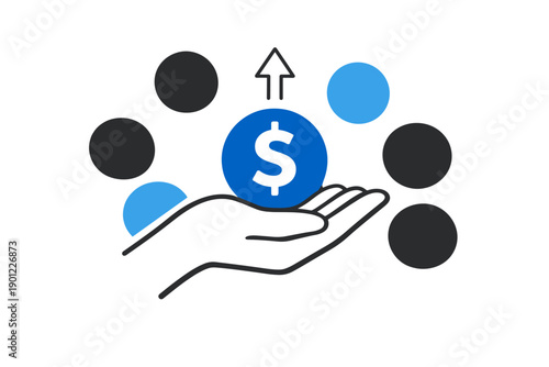 Business growth concept: dollar sign in hand with rising arrow