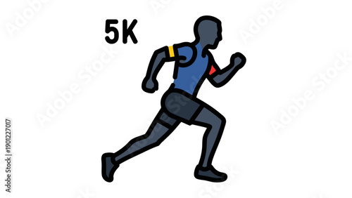 5K Runner Icon Vector Illustration, Dynamic Action Pose, Sports and Fitness Concept Graphic for Health and Wellness Apps