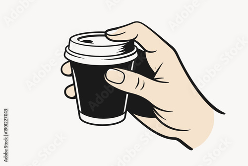 Illustration of a hand holding a coffee cup in minimalist style