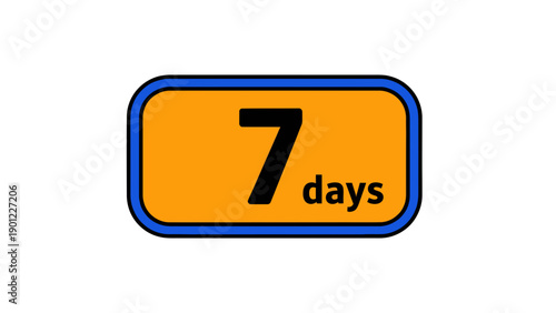 7 Days Countdown Timer Icon, Number Seven and Text Days, Isolated on White Background, Graphic Element for Time Management and Planning