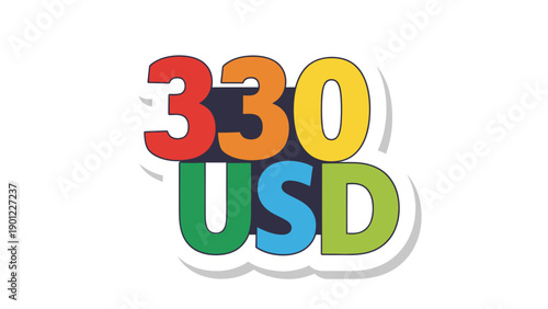 330 USD Price Tag 3D Render Typography Illustration for Sales and Discounts, Colorful Text with Copy Space