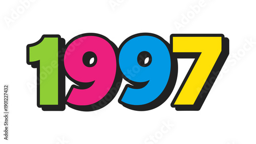 1997 Typography Illustration: Vibrant Retro Year Text Art for Nostalgic 90s Event Design and Celebration Graphics