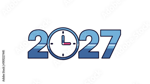 2027 Year Typography Illustration with Clock Element, Future Planning and Time Concept, Modern Graphic Design