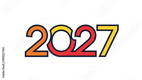 2027 Typography Illustration, Modern Colorful 3D Text Design, Future Year Celebration Graphic Element, Bold Numerals for Events and Planning