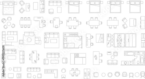 A collection of various technical blueprint isolated on transparent background