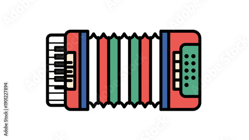 Accordion Vector Illustration - Musical Instrument with Keyboard and Bellows, Flat Design Graphic for Music Education and Entertainment Concepts