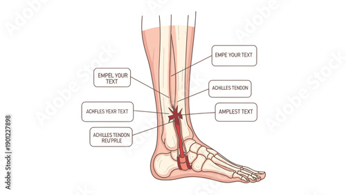 Achilles Tendon Rupture Medical Illustration Vector Graphic Showing Injury Anatomy and Text Space for Education and Healthcare