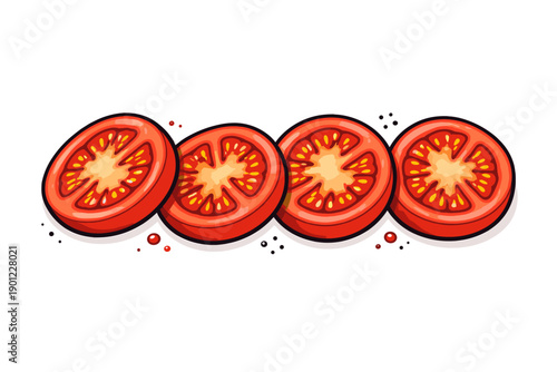 Fresh sliced red tomatoes in vibrant illustration against white background