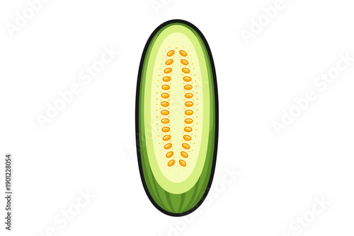 Cross-section of fresh cucumber showing seeds and green flesh