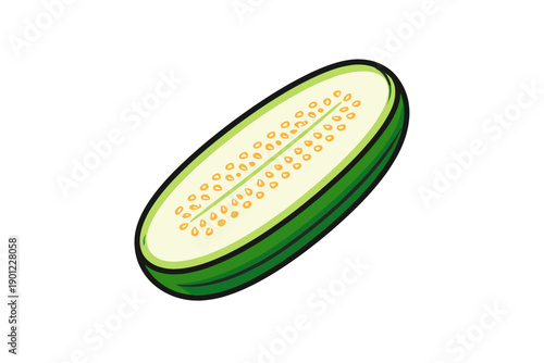 Illustration of sliced cucumber with seeds and green skin
