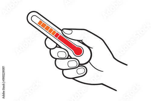 Hand holding thermometer illustration showing increasing temperature levels