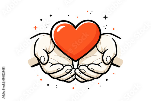 Hands gently holding heart symbol representing love and care