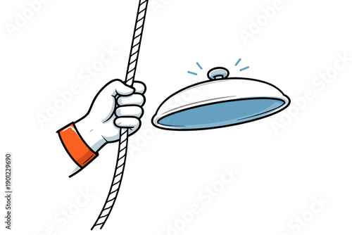 Hand pulling rope to ring a bell for alert vector illustration