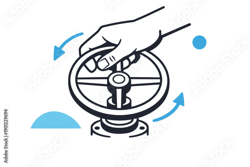 Hand turning control valve illustration with directional arrows