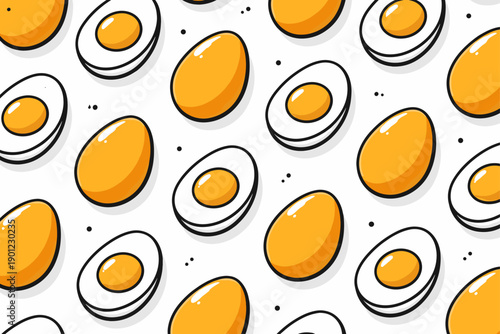 Seamless pattern of cartoon eggs on white background