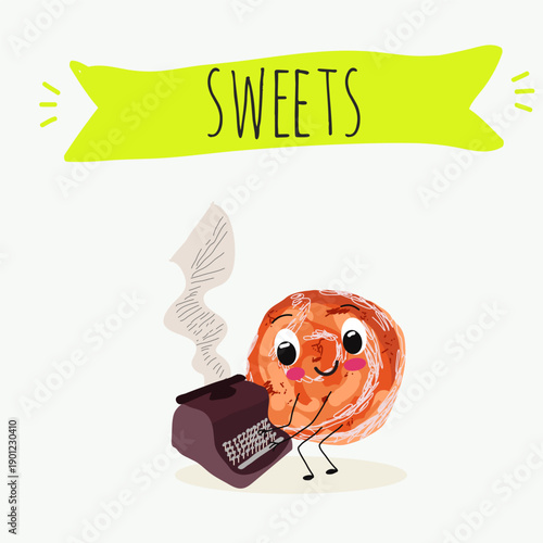 Funny Characters cezerye, carrot dessert, Turkish traditional food. Hand drawn vector illustration.