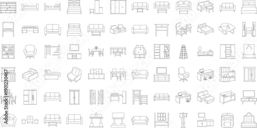 A collection of various architectural blueprints and plans isolated on transparent background
