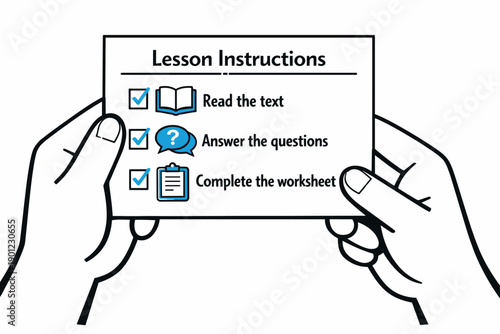 Lesson instructions card with steps for effective learning
