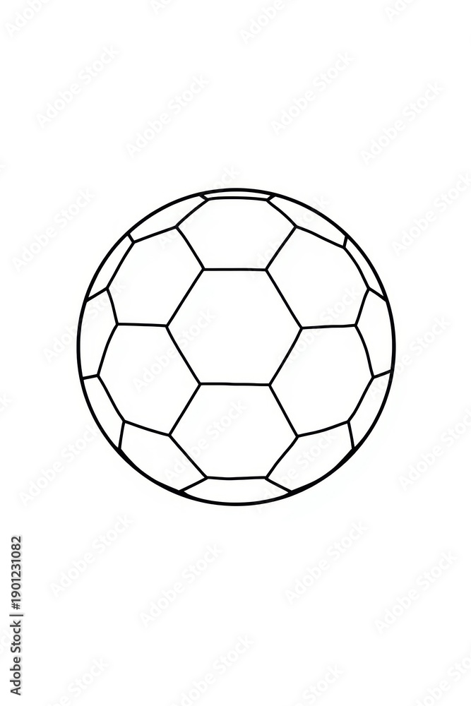Fototapeta premium A detailed black and white illustration of a soccer ball with its iconic hexagonal and pentagonal pattern
