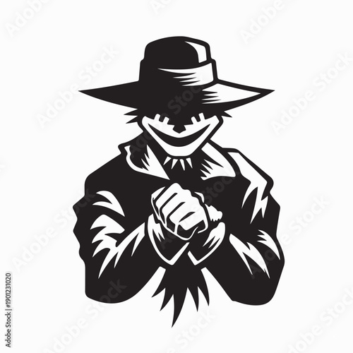 Spooky Scarecrow Silhouette Illustration Isolated on White Background