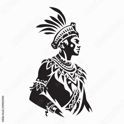 Native American Indians In National Dress. Image Vector on White Background