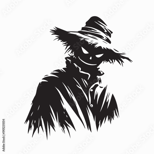 Spooky Scarecrow Silhouette Illustration Isolated on White Background