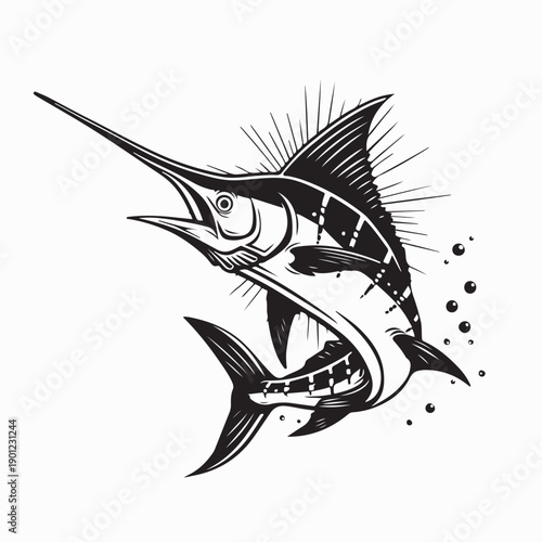 Marlin Fish Logo sword Fish Fishing Emblem Stock Vector On White Background
