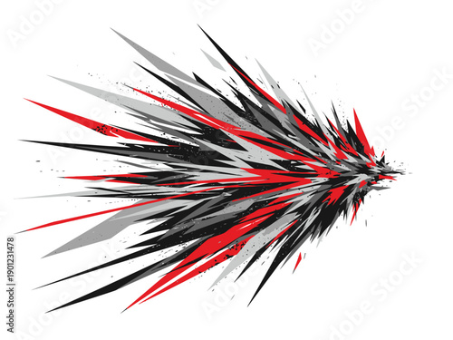 Fotografía Abstract burst of red black and gray sharp geometric shards moving right