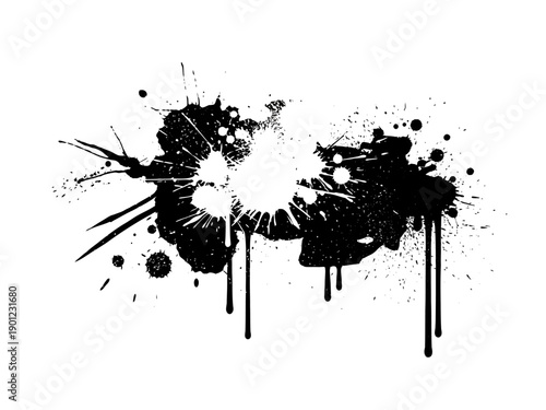Black and white abstract ink splatter and drip graphic design element