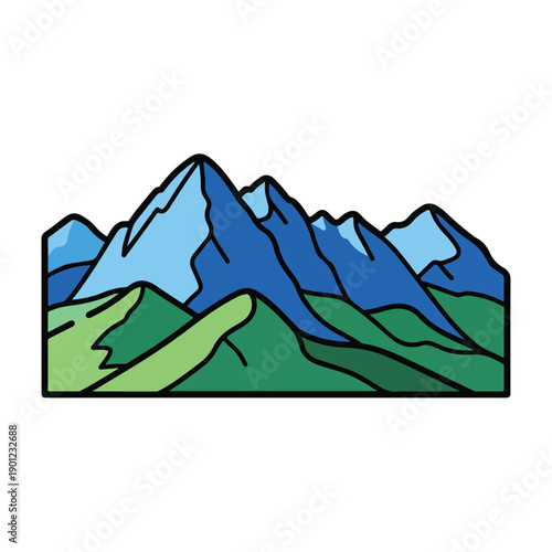 Mountain range illustration with layered peaks and hills