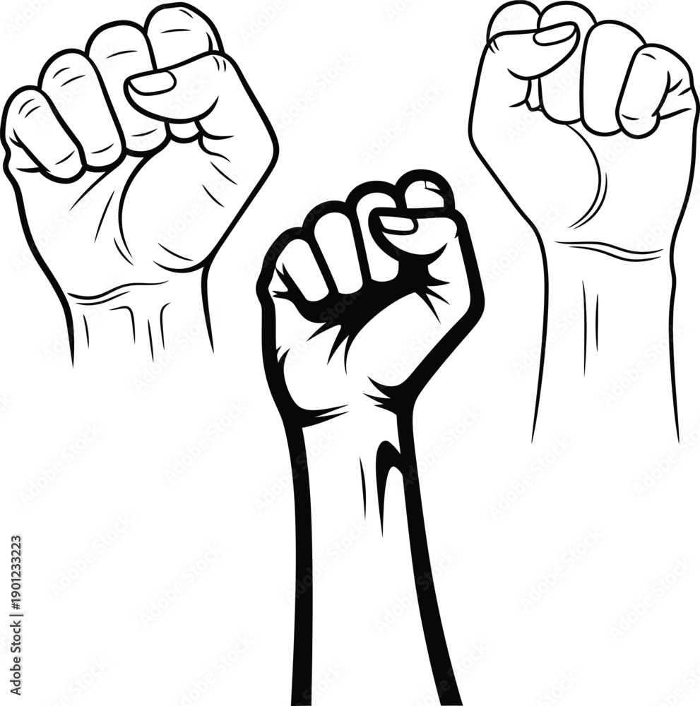 Naklejka premium Three raised fists in solidarity and protest a symbol of unity and resistance