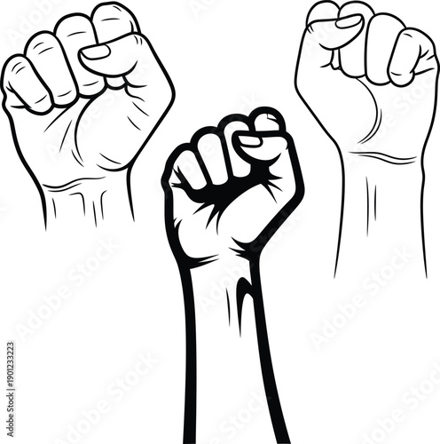 Three raised fists in solidarity and protest a symbol of unity and resistance