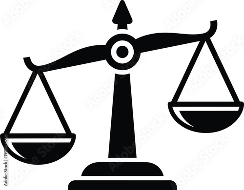 A black and white image of a scales of justice icon