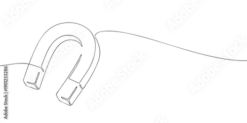 Minimal line illustration of a horseshoe magnet, representing magnetism, attraction, physics, science, and force concepts.