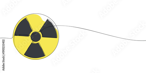 Minimal illustration of a radiation hazard symbol with black trefoil on a yellow background, representing nuclear energy, radioactive materials, and safety warnings.