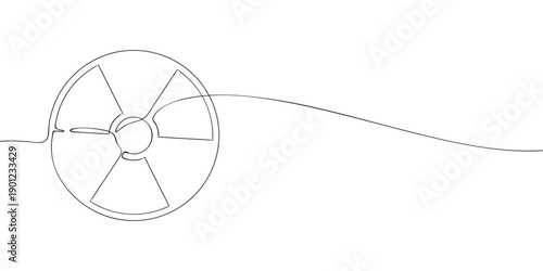 Minimal line illustration of a radiation hazard symbol, representing radioactivity, nuclear energy, danger, and warning signs in a simple outline style.