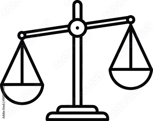 A simple line drawing of a balanced scale with two empty pans