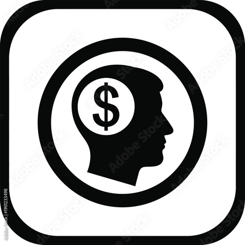 Black silhouette of a human head with a dollar sign inside